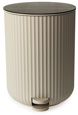 Blue Canyon Newly Launched Berkeley Pedal Bin with Bamboo Lid, 5 L Capacity, Anti – Fingerprint, Durable Material, Dustbin for Bedroom & Office, Cylindrical Shape, Kitchen Bin, Compact Size, Almond