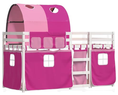 vidaXL Litera con Cortinas Madera Maciza de Pino Rosa 90x190 cm, Cama, Estructura de Cama, litera Baja, Muebles de Dormitorio, litera Doble