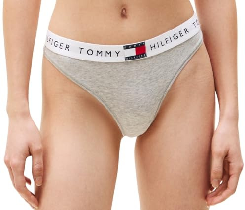 Tommy Hilfiger Women’s Classic Thong with Logo Waistband, Grey (Light Grey Heather), M