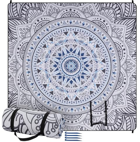 JEMIDI Picknickdecke 200x200 - Picknickdecke groß - Stranddecke XXL - Campingdecke - Picknickdecke wasserdicht - Picknick Decke - Badedecke - Waschbar und tragbar - Schwarz/grau