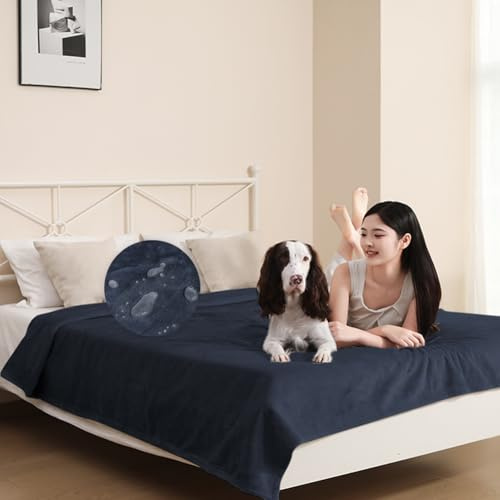 DUJUIKE Manta Impermeable para Cama, Manta para Perros Impermeable de Franela, Adecuada para Manta para Mascotas, Protector de Muebles para sofá Cama, Manta Multifuncional (202 x 232 cm, Azul Marino)