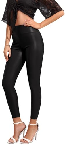 Zhiaek Lederleggings Damen Kunstleder Leggings Damen Matt Lederhose High Waist Leder Leggings Hose Strumpfhosen Treggins Lederimitat Hose für Damen M