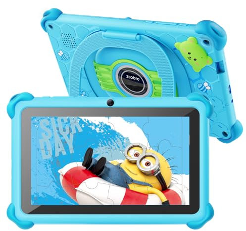 Zcobro Kinder Tablet 7 Zoll Mit Hülle, Android 2GB RAM+32GB ROM+256GB Erweiterbar, Wi-Fi, Bluetooth, Type-C, Kindersicherung, Quad Core, Blau