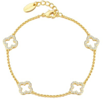 Philip Jones Gold Plated Clover Bracelet Created with Zircondia® Crystals