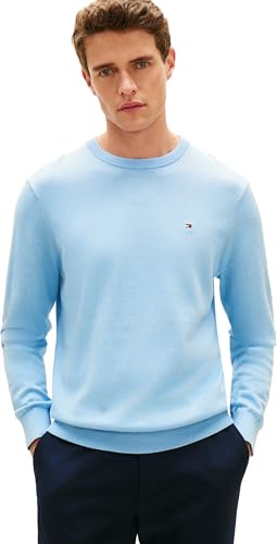 Tommy Hilfiger Maglione da Uomo Essential SSNL Cotton Crew Neck MW0MW39999, Blu, M, Blu (Well Water), M