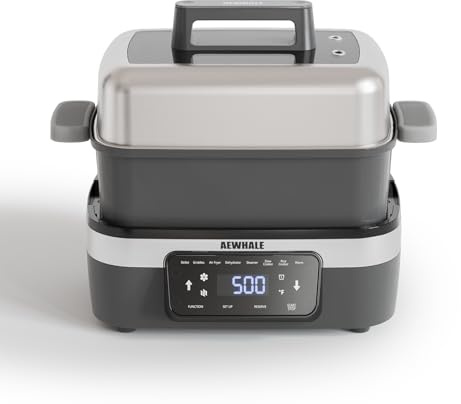 AEWHALE 8-in-1 Digital Multifunctional Electric Skillet with Lid-Removable Non-Stick Plate&Oven Safe Pot to 500°F,1500W One-Pot Cooking