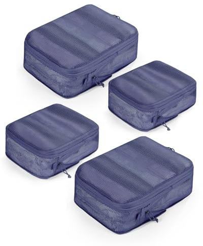 ECOHUB 4-Delat Set Compression Packkuber, 300% Högre Rejälstyrka, Koffert & Ryggsäck Organisatör, Återvunna PET Packpåsar, Lättvikts Resväska Förvaring, Resa Organiseringssystem(Marinblå)
