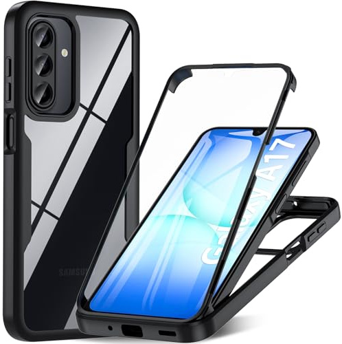 Hensinple for Samsung A17 Phone Case,Samsung Galaxy A17 Case with Built-in Screen Protector 360 Full Body Military Grade Shockproof Cover for Samsung Galaxy A17 4G/5G,Black