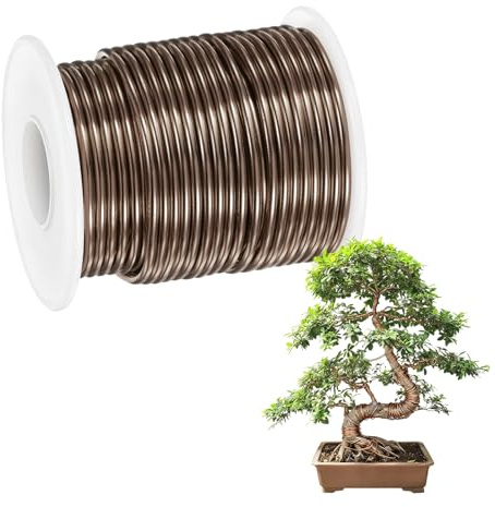 M METERXITY 1-Pack Bonsai Training Wire, 2mm x 49ft/15m Anodized Aluminum Bonsai Tree Wire for Fine Trunk/Gardening Branch/DIY Crafting [Brown]