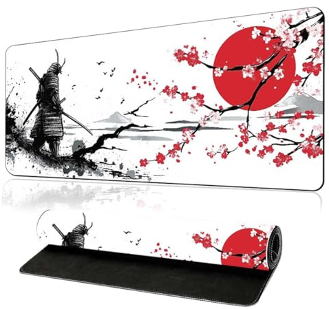 GNALIA Tapis De Souris 1 Pièce Noir Blanc Rouge 60X30X0.2Cm, Surface De Jeu Imprimée Bords Cousus Imperméable Antidérapant Pour Pc Et Bureau