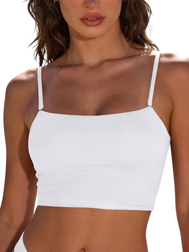 SHEKINI Bandeau Bikini Tops Padded Swimsuit Top with Removable Strap Push Up Swimwear Bathing Suit for Women UK Top Only (UK, Alpha, L, Regular, Regular, BS White)