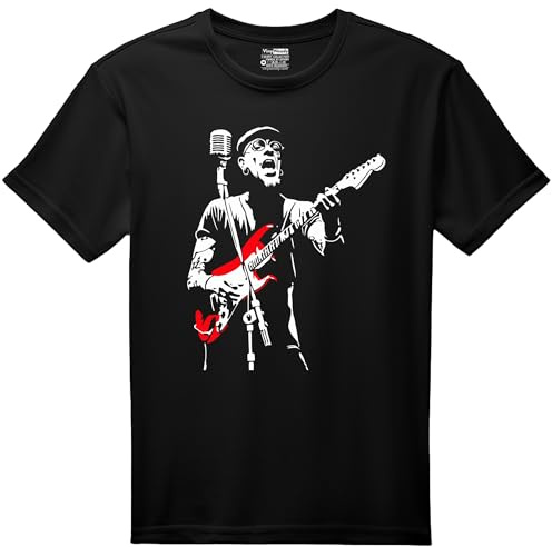 VINY WOODY Rock and Roll Camiseta Negra Hombre Músico Rockero, Algodón Jersey, Manga Corta Cuello Redondo, Diseño Gráfico Música Española Casual