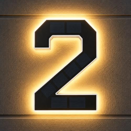 Neisouf Número de casa solar impermeable iluminado para exteriores (2 negros, 23 cm)