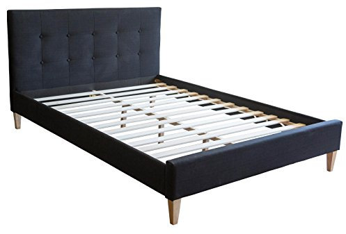 Homestyle4u 1731, Polsterbett 160 x 200 Schwarz Bettgestell mit Lattenrost