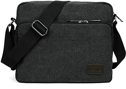 LOSMILE Schultertasche Herren, Mittel Umhängetasche, Casual Vintage Stoff Rucksack.12 inch * 3.9 inch * 10.2 inch.(schwarz)