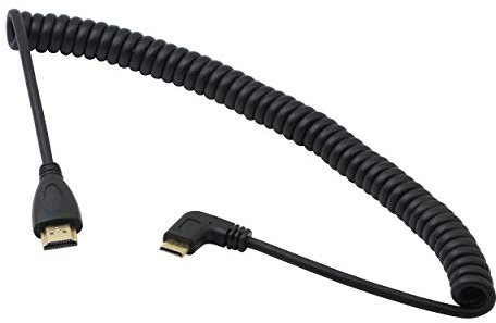 CERRXIAN Cable mini HDMI a HDMI de ángulo de 90 grados, mini HDMI macho a HDMI macho chapado en oro, adaptador en espiral en espiral, compatible con 3D, 1080P
