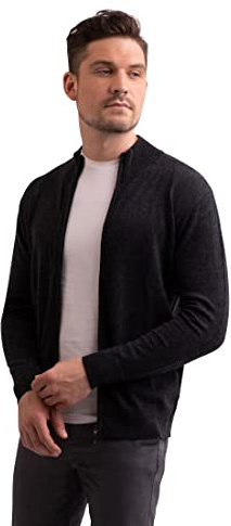 CASH-MERE.CH 100% kashmir herrtröja cardigan med dragkedja | kofta med dragkedja 2-trådig, Mörkgrå, XXL