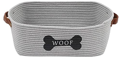 Morezi Cesta de almacenamiento de juguetes para mascotas tejida con cuerda de algodón,adecuada para almacenar suministros y accesorios para mascotas-Gris