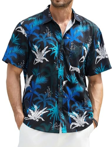 Enlision Chemise Hawaïenne Homme Manches Courtes Fleurs Ananas Jungle Chemises Hawaïennes Funky Imprimé Hawaii pour Plage Vacances avec Poche-Avant