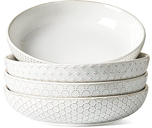 LE TAUCI Große Salatschüsseln, 1.2 l Pastaschüssel und Servierplattenschalen, Einweihungsgeschenk, Keramikprägung, Steingut-Schüssel für Nudeln, Obst, Salat, Nudeln, 4 Stück, arktisches Weiß