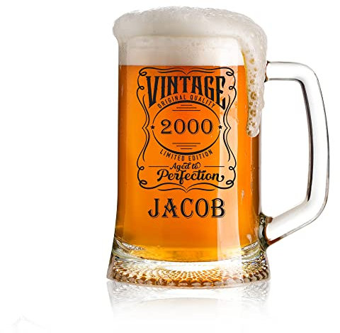 ukgiftstoreonline Personalised Vintage Birthday Beer Glass Tankard Any Year and Name Gift