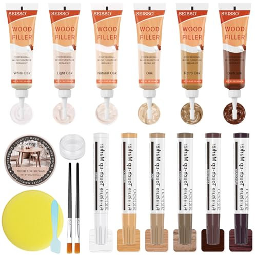 SEISSO Kit Riparazione Mobili Legno，Ripara Graffi Parquet，6 Colori, Stucco per Legno per Riparare Mobili in Legno, Crepe, Fori per Pavimenti in Legno, Piano di Lavoro, Porta, Armadio