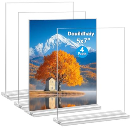 Douildhaiy Acrylic Picture Frame 5x7 inches, 4 Pack Clear Plastic Picture Frames Holder Standing,Double Sided Picture Desktop Display for Photo Home Office -Vertical
