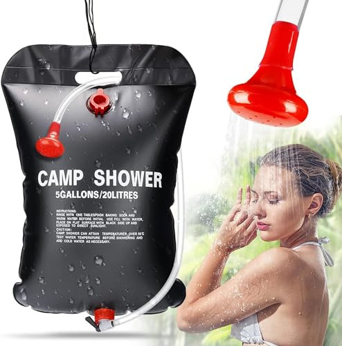 DANNEEFORSU7 Solar Shower Bag, 20 L Camping Shower, Solar Shower, Portable Solar Heating Camping Shower Bag, Removable Hose Shower Head, Solar Water Bag for Camping, Outdoor, Hiking, Climbing