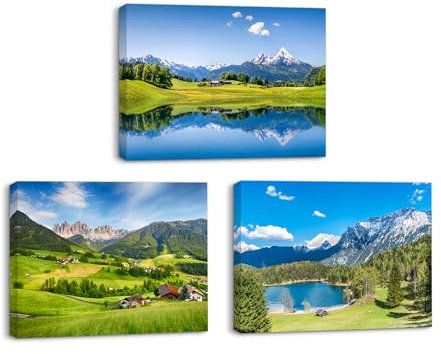 Piy Painting Impression sur Toile de Paysage Natur - Moderne Decoration Murale - Tableau sur toile de Montagne 3X 40x30 cm - Image sur Toile - Affiches Art pour Salle de Bain Bureau - Cadre Intérieur