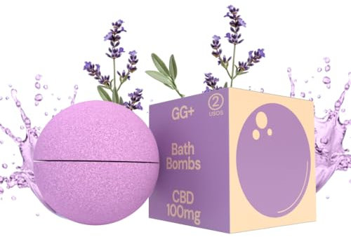 GG PLUS Bomba de Baño Relajante con 100mg de CBD y Lavanda 2 Usos - Set de Baño Aroma Natural - Bombas de Baño Hidratación Profunda - Crea Entorno Relajante y Reconfortante - Complemento Sales de Baño
