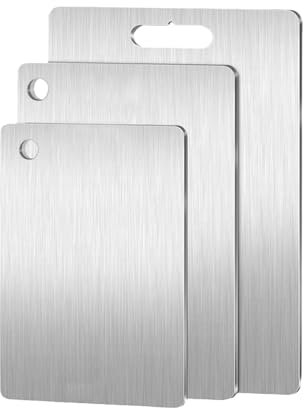 3 Pièces Planche à Découper en Titane 34x23 cm, 29x20 cm et 25x15 cm Planche à découper en acier inoxydable Titanium Cutting Board pour Viande, Fruits, Fromage et Légumes