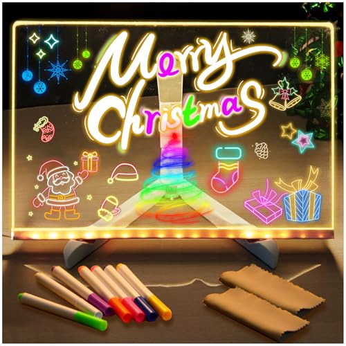 KutaKuta LED Note Board with 7 Colors Pen, Magic Light up Drawing Board Led Drawing Boards Led Note Board with Colours, Dry Erase Board with Stand Light up Acrylic Drawing Board for Home Cafe