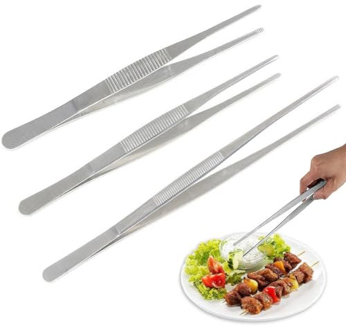 3 Pezzi Pinze da Cucina, Pinze Chef, Pinzette Professionali per Cucina, Pinza Chef Professionali, Pinzette in Acciaio Inox Adatte per Chef, Bistecche, Barbecue, 16 cm, 20 cm, 30 cm