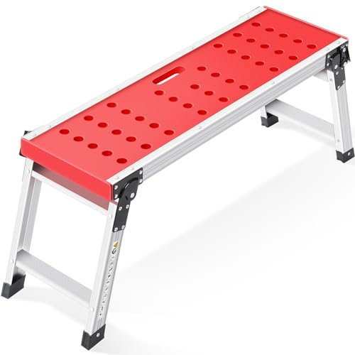 KINGRACK Plataforma de Trabajo Plegable de Aluminio, Escalón Taburete con Bloqueo de Seguridad y Pies Antideslizantes, Escalera de Mano para Hogar, Garaje y Taller, Soportar 150KG, Avance