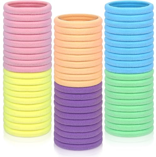 Sularpek 60 Pcs Chouchou Cheveux Fille, 4 cm Elastique Cheveux Fille, Multicolore Elastique Cheveux Epais Coton, Chouchou Cheveux en Coton Sans Couture, Élastiques Cheveux Colorés
