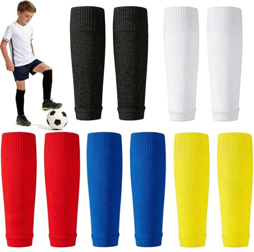 TiGog 5 Pares de Calcetines de Fútbol para Niños, Calcetines de Espinilleras Transpirables, Unisex Futbol Espinilleras Calcetines Para Principiantes Adolescentes Partidos De Fútbo (5 Colores)