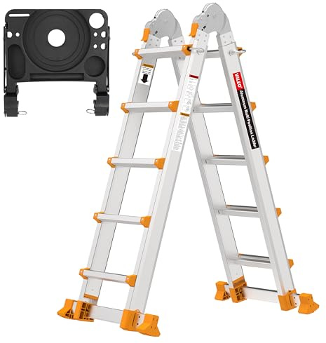 Valeo Ladder 17 FT, A Frame 5 Step Ladder Extension,Multi Position & Storage Folding Ladder, 330 lbs Security Load Telescoping Ladders for Stairs Home Indoor Outdoor Roof
