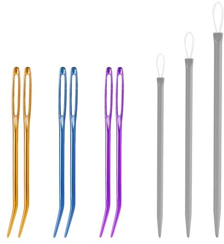 9pcs Aiguilles à Laine Set, Aluminium Gros Œillets Aiguilles à Coudre Main avec Pointes Courbées Outils Tissage Fil Laine pour Tapisserie Tricot Crochet Projets Broderie