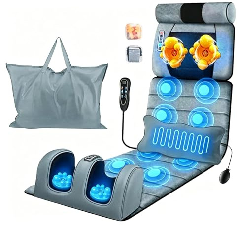 KOCASO Full Body Massage Mat with Heat, Electric Heated Massage Pad Cushion w/Vibration for Back/Neck/Foot, Detachable Head Pillow, Timer Function