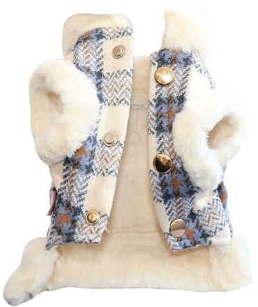 Dog Winter Coats for Small Dogs British Style Fleece Dog Jacket Coat with D-Ring Cute Puppy Clothes Dogs Jumper Soft Warm Fleece Vest Clothing Windproof Cold Weather Pet Chihuahua Apparel (Blue, L)