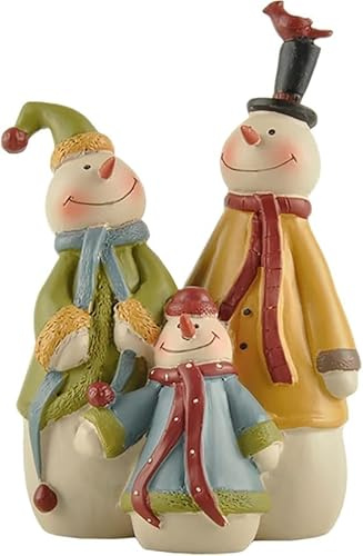 MeritMode Christmas Snowman Statue Sweet Snow Man Family Great Choice for Indoor Home Decor