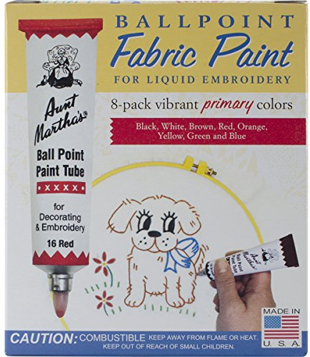 Aunt Martha's Ballpoint 8-Pack Embroidery Paint, Primary Colors, 1 Ounce (Pack of 8)