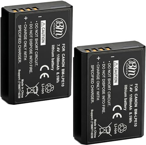 BM Premium 2-Pack of LP-E10 Batteries for Canon EOS Rebel T3, T5, T6, T7, T100, Kiss X50, Kiss X70, EOS 1100D, EOS 1200D, EOS 1300D, EOS 2000D, EOS 4000D Digital Camera