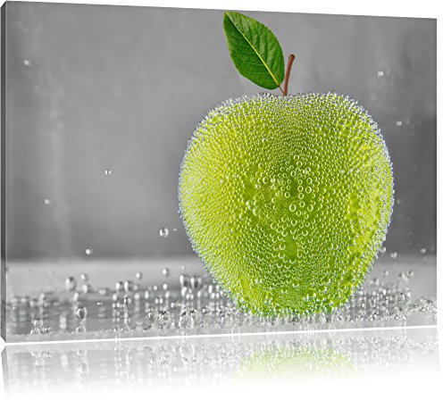 Pixxprint Apfel in Wasser grüner Apfel Obst Früchte, Größe: 100x70cm, Leinwandbild, fertig gespannt, Wandbild, Dekoration, Kunstdruck, kein Poster