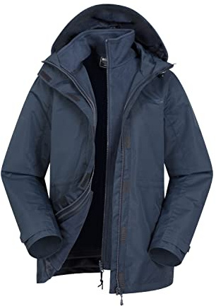 Mountain Warehouse Fell 3-in-1 Damen-Jacke - atmungsaktive, lange, wasserdichte, warm gefütterte Winterjacke für Damen mit Kapuze für Outdoor-Aktivitäten, Fleecejacke Marine Damengröße EU 38
