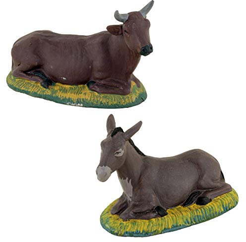 Figurine de crèche âne et bœuf, crèche nativité en céramique de Caltagirone décorée à la main