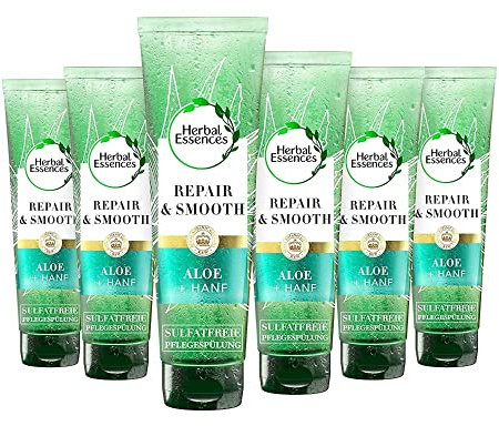 Herbal Essences PURE:renew Repair & Smooth, Sulfatfreie Pflegespülung mit Aloe + Hanf, 6 x 180ml