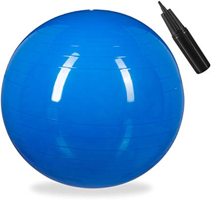 Relaxdays Palla da Ginnastica, Fitnessball Yoga & Pilates, Seduta Ufficio, Strumenti Palestra con Pompa, Ø 75cm, blu