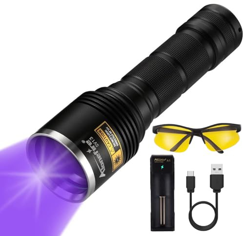 ALONEFIRE SV13 15W 365nm linterna UV recargable USB ultravioleta luz negra detector de orina de mascotas para curado de resina, manchas secas, escorpión, pesca con gafas de protección UV, cargador de