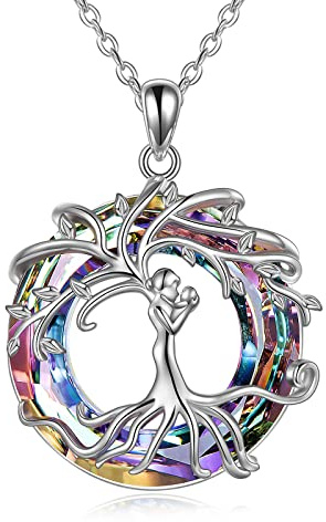 Livets träd halsband mammagåva, 925 sterling silver hänge med kristall, AOBOCO fina smycken gåvor för kvinnor, Sterlingsilver Kristall